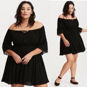 Torrid crochet trim peasant skater dress 2